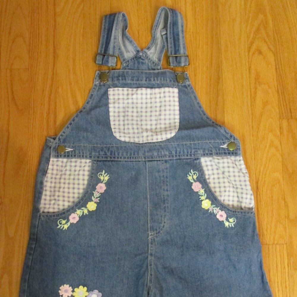 STORYBOOK HEIRLOOMS GIRLS SIZE 10 / 12 SHORTALLS OVERALLS BLUE DENIM BIBS SHORTS